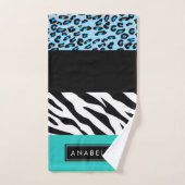 Leopard Print, Zebra Print, Blau, Ihr Name Badhandtuch Set (Handtuch)