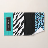 Leopard Print, Zebra Print, Blau, Ihr Name Badhandtuch Set (Handtuch)