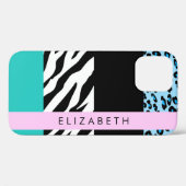 Leopard Print, Zebra Print, Blau, Ihr Name Case-Mate iPhone Hülle (Rückseite (Horizontal))