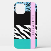 Leopard Print, Zebra Print, Blau, Ihr Name Case-Mate iPhone Hülle (Rückseite)