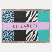 Leopard Print, Zebra Print, Blau, Ihr Name Decke (Vorderseite)