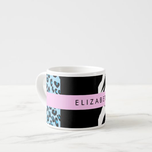 Leopard Print, Zebra Print, Blau, Ihr Name Espressotasse (Vorderseite Links)