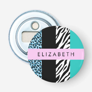 Leopard Print, Zebra Print, Blau, Ihr Name Flaschenöffner