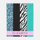 Leopard Print, Zebra Print, Blau, Ihr Name Fleecedecke (Vorderseite)