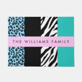 Leopard Print, Zebra Print, Blau, Ihr Name Fußmatte (Vorderseite)