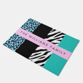 Leopard Print, Zebra Print, Blau, Ihr Name Fußmatte (Schrägansicht)