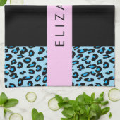 Leopard Print, Zebra Print, Blau, Ihr Name Geschirrtuch (Gefaltet)