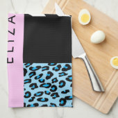 Leopard Print, Zebra Print, Blau, Ihr Name Geschirrtuch (Viertel Falte)