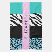 Leopard Print, Zebra Print, Blau, Ihr Name Geschirrtuch (Vertikal)