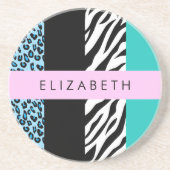 Leopard Print, Zebra Print, Blau, Ihr Name Getränkeuntersetzer (Vorne)