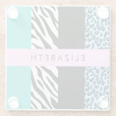 Leopard Print, Zebra Print, Blau, Ihr Name Glasuntersetzer (Rückseite)