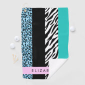 Leopard Print, Zebra Print, Blau, Ihr Name Golfhandtuch (Insitu)