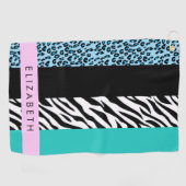 Leopard Print, Zebra Print, Blau, Ihr Name Golfhandtuch (Horizontal)