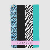 Leopard Print, Zebra Print, Blau, Ihr Name Golfhandtuch (Vorderseite)