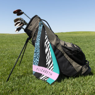 Leopard Print, Zebra Print, Blau, Ihr Name Golfhandtuch