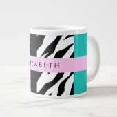 Leopard Print, Zebra Print, Blau, Ihr Name Jumbo-Tasse (Vorderseite Rechts)