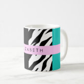 Leopard Print, Zebra Print, Blau, Ihr Name Kaffeetasse (VorderseiteRechts)
