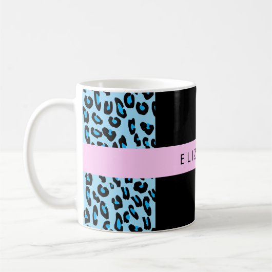 Leopard Print, Zebra Print, Blau, Ihr Name Kaffeetasse (Links)