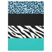 Leopard Print, Zebra Print, Blau, Ihr Name Klemmbrett (Rückseite)