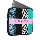 Leopard Print, Zebra Print, Blau, Ihr Name Laptopschutzhülle (Vorne Rechts)