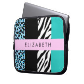 Leopard Print, Zebra Print, Blau, Ihr Name Laptopschutzhülle (Vorderseite Links)