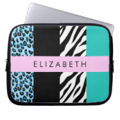 Leopard Print, Zebra Print, Blau, Ihr Name Laptopschutzhülle (Vorderseite)