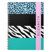Leopard Print, Zebra Print, Blau, Ihr Name Notizblock (Vorderseite)