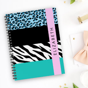 Leopard Print, Zebra Print, Blau, Ihr Name Notizblock