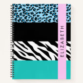 Leopard Print, Zebra Print, Blau, Ihr Name Notizblock (Vorderseite)