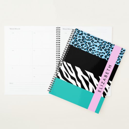 Leopard Print, Zebra Print, Blau, Ihr Name Planer (Anzeige)