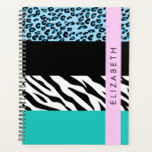 Leopard Print, Zebra Print, Blau, Ihr Name Planer (Vorderseite)