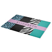 Leopard Print, Zebra Print, Blau, Ihr Name Schneidebrett (Ecke)