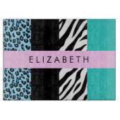 Leopard Print, Zebra Print, Blau, Ihr Name Schneidebrett (Vorderseite)