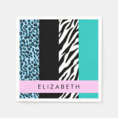 Leopard Print, Zebra Print, Blau, Ihr Name Serviette (Vorderseite)