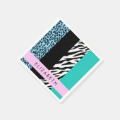 Leopard Print, Zebra Print, Blau, Ihr Name Serviette (Ecke)