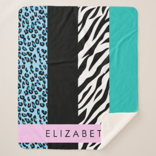 Leopard Print, Zebra Print, Blau, Ihr Name Sherpadecke