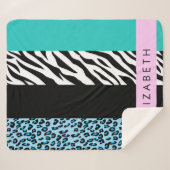 Leopard Print, Zebra Print, Blau, Ihr Name Sherpadecke (Vorderseite (Horizontal))