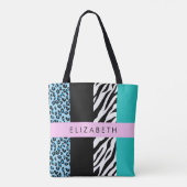 Leopard Print, Zebra Print, Blau, Ihr Name Tasche (Rückseite)