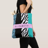 Leopard Print, Zebra Print, Blau, Ihr Name Tasche (Von Nahem)