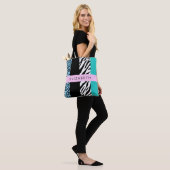 Leopard Print, Zebra Print, Blau, Ihr Name Tasche (Am Model)