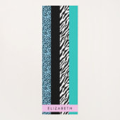 Leopard Print, Zebra Print, Blau, Ihr Name Yogamatte (Rückseite)