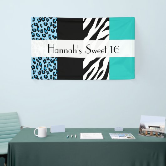 Leopard Print, Zebra Print, Blue, Sweet 16 Banner (Messeveranstaltung)