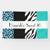 Leopard Print, Zebra Print, Blue, Sweet 16 Banner (Horizontal)