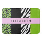Leopard Print, Zebra Print, Green, Ihr Name Badematte (Vorderseite)