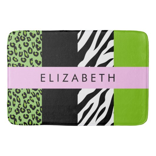 Leopard Print, Zebra Print, Green, Ihr Name Badematte (Vorderseite)