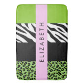 Leopard Print, Zebra Print, Green, Ihr Name Badematte (Vorderseite Vertikal)
