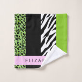 Leopard Print, Zebra Print, Green, Ihr Name Badhandtuch Set (Waschlappen)