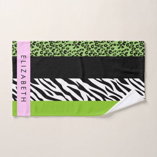 Leopard Print, Zebra Print, Green, Ihr Name Badhandtuch Set (Handtuch)