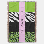 Leopard Print, Zebra Print, Green, Ihr Name Decke (Vorderseite Vertikal)