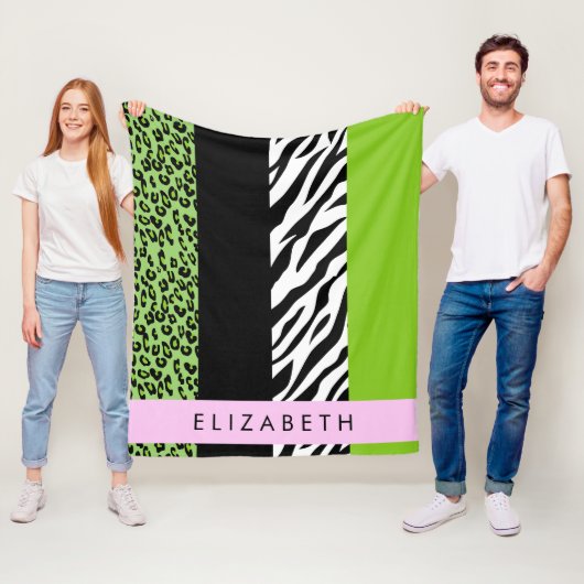 Leopard Print, Zebra Print, Green, Ihr Name Fleecedecke (Beispiel)